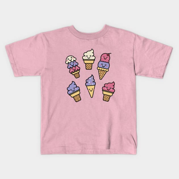 Kawaii Ice Cream Pattern Kids T-Shirt by latheandquill